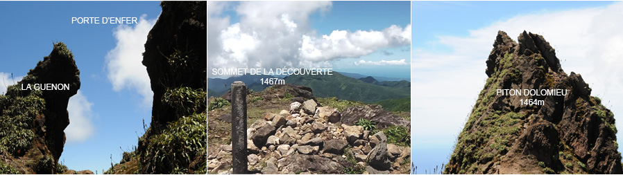Rocher de la Guenon, Sommet de la découverte 1467m et Piton Dolomieu 1464m